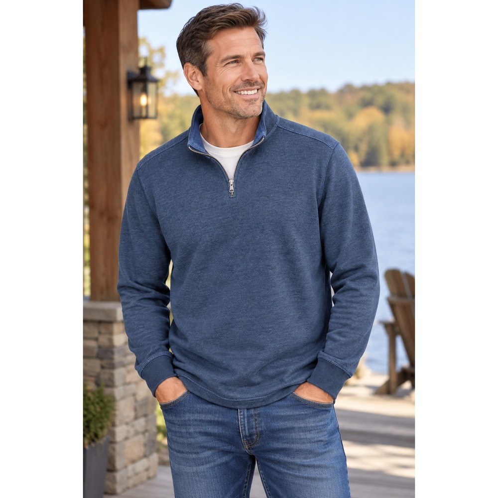 Flag & Anthem Men 2XL Blue 1/4 Zip Pullover Sweatshirt Cotton Blend Casual Layer